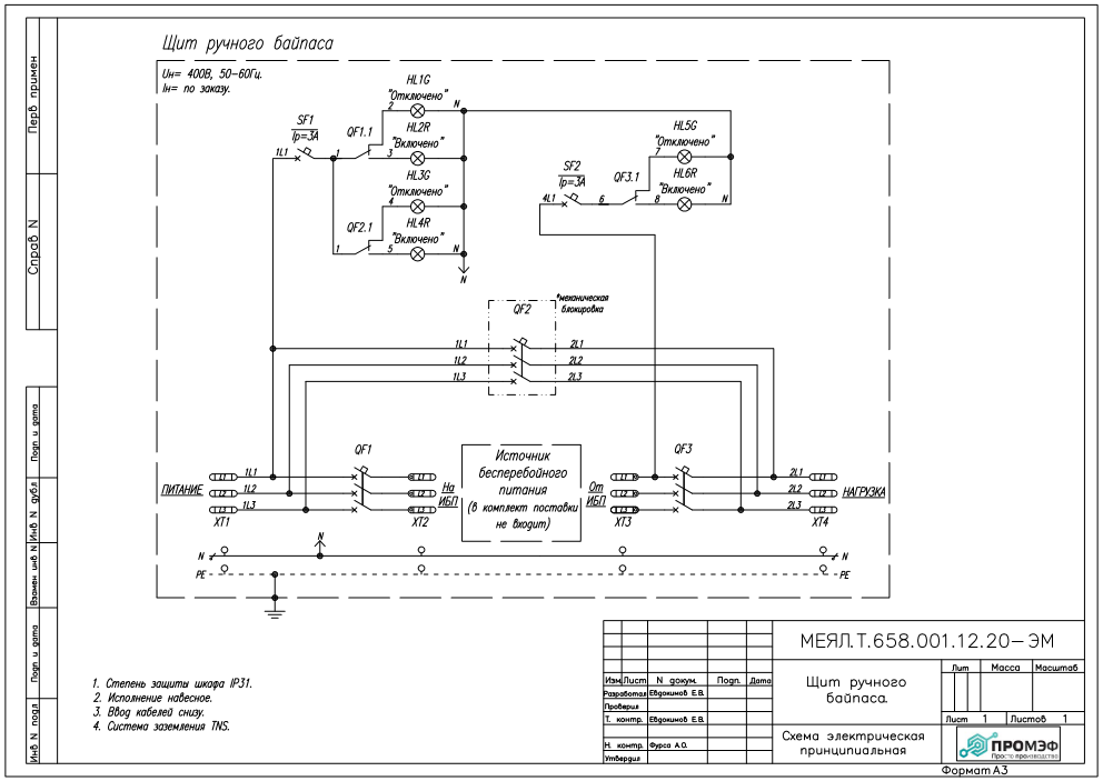 Схема ручного сервисного байпаса ИБП